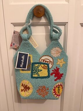 VIRAL!!! Beaded Sea Motif Tote Bag in Light Teal